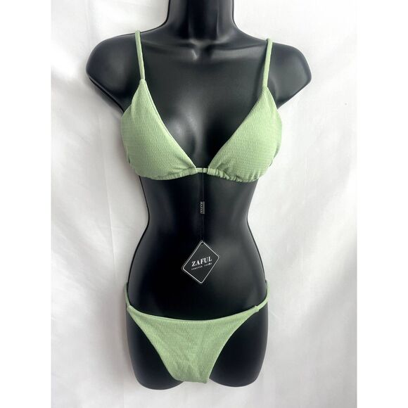 Zaful NWT Olive Green Strappy High Cut Two Piece Swimsuit Size 6 Sexy Classic - Picture 1 of 12